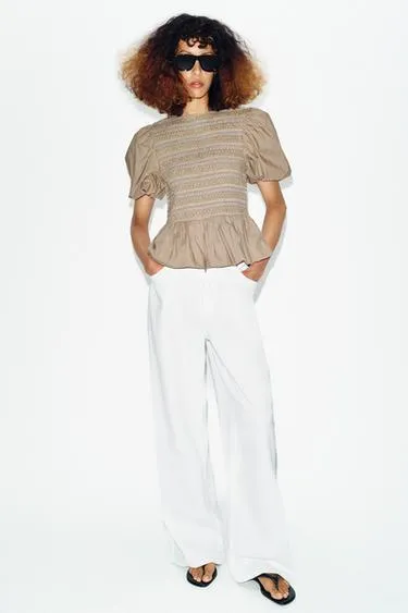 Топ-баллон с вышивкой и жатым эффектом- Заказать в России