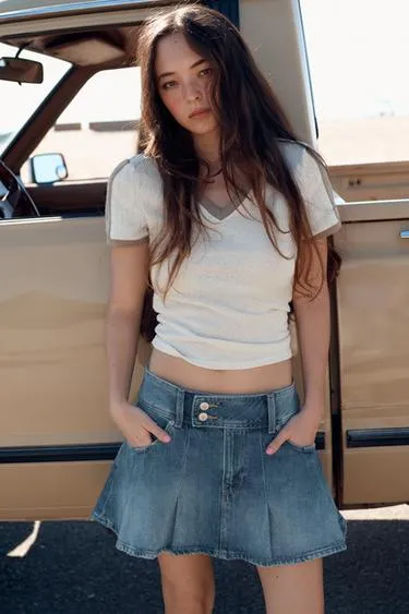 Джинсовая мини-юбка Trf в складку- Заказать в России