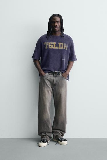 Zara Толстовка вафельной структуры с выцветшим принтом