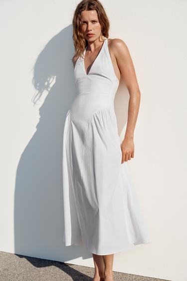 Платье из поплина с горловиной халтер- Заказать в России