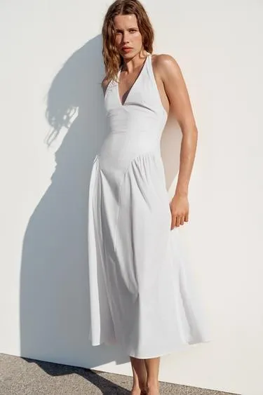 Платье из поплина с горловиной халтер- Заказать в России