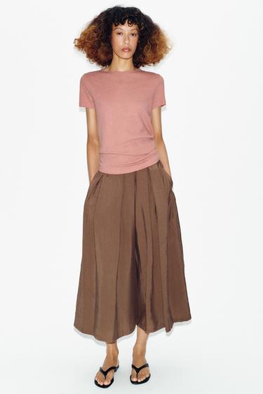 Zara Футболка из хлопка и льна с короткими рукавами