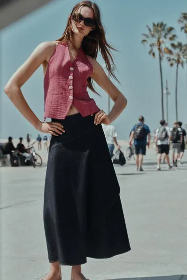 Жилет халтер в полоску с завязками- Заказать в России