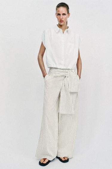 Zara Широкие брюки в полоску с платком