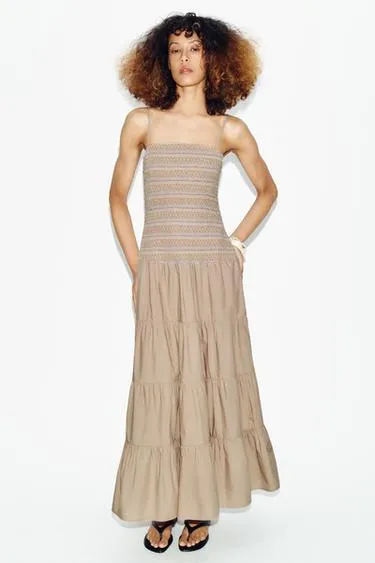 Платье миди с вышивкой и эффектом жатки- Заказать в России