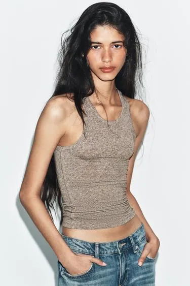 Топ с горловиной халтер и льном- Заказать в России