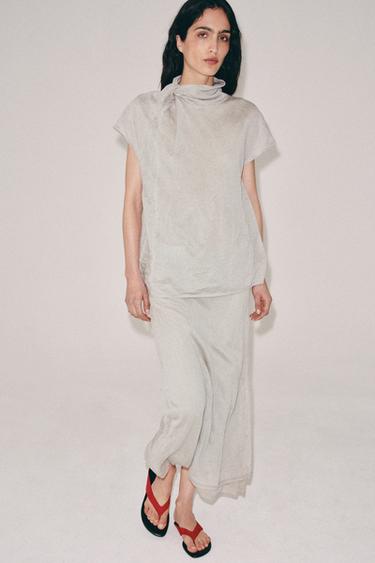 Zara Топ с узлом из жатого трикотажа купить с доставкой.