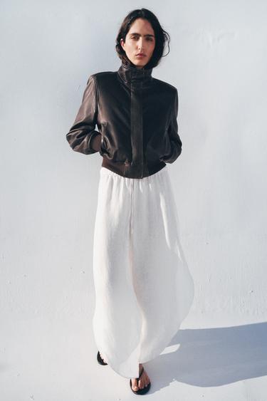 Zara Кожаная бомбер-куртка с накладными подкладками ZW COLLECTION LIMITED EDITION