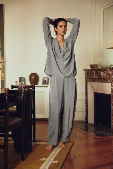 Рубашка в пижамном стиле из 100% вискозы с карманами- Заказать в России