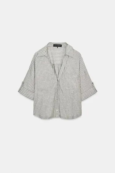 Рубашка в полоску из смесового льна- Заказать в России