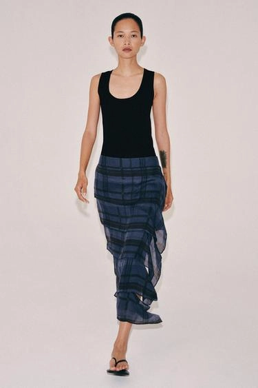 Zw collection ramie check midi skirt