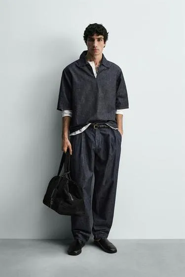 Джинсовая рубашка поло свободного кроя