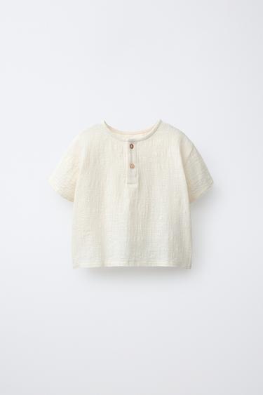 Комбинированная футболка на пуговицах- Заказать в России