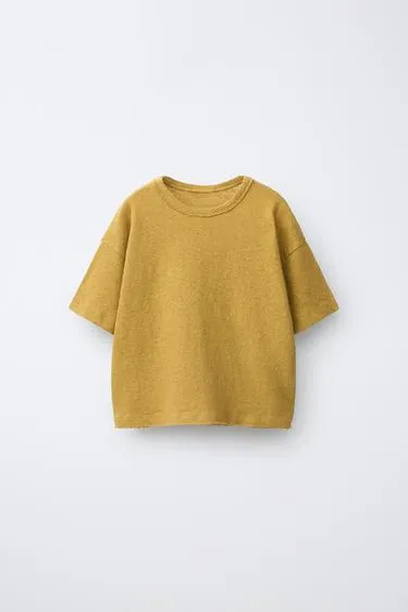 Однотонная футболка из льна и хлопка- Заказать в России