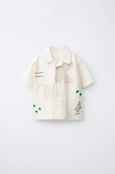 Рубашка с нашивками, хлопок и лен- Заказать в России