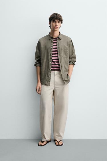 Рубашка Regular Fit из льна и хлопка