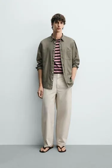 Рубашка Regular Fit из льна и хлопка- Заказать в России