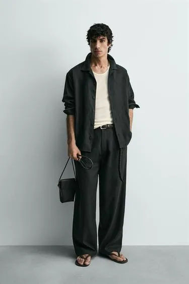 Рубашка свободного кроя изо льна и вискозы- Заказать в России