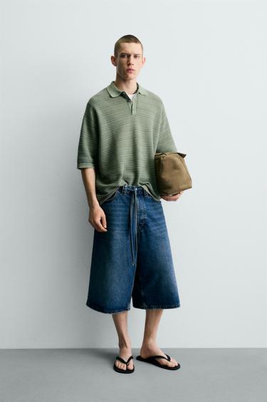 Zara Поло RELAXED FIT из структурного трикотажа с эффектом потертости