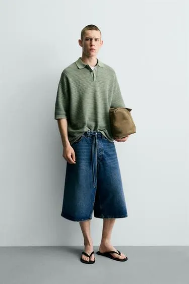 Поло Relaxed Fit из структурного трикотажа с эффектом потертости- Заказать в России