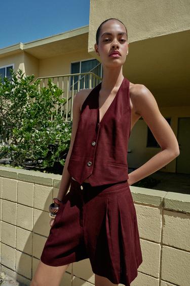 Zara Бермуды из смесового льна с защипами