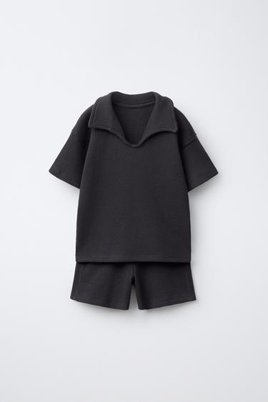 Zara Комплект джоггинг: поло и бермуды WAFFLE купить с доставкой.