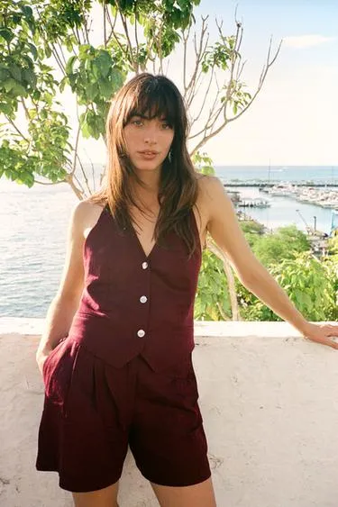 Жилет халтер из льна- Заказать в России