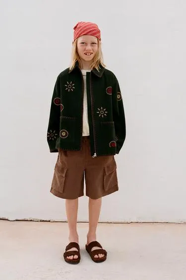 Бермуды из смесового льна с вышивкой- Заказать в России