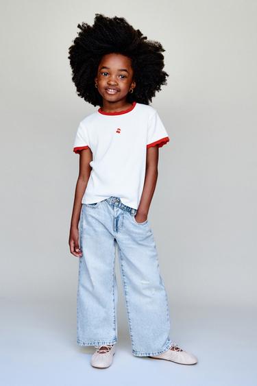 Zara Джинсы WIDE LEG с пуговицей в виде сердца купить с доставкой.