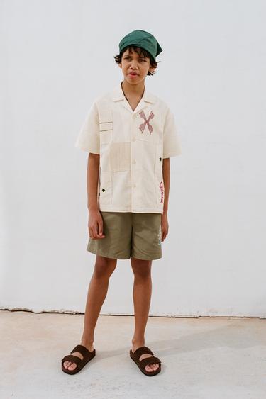 Zara Рубашка пэчворк с вышивкой из льна и хлопка купить с доставкой.