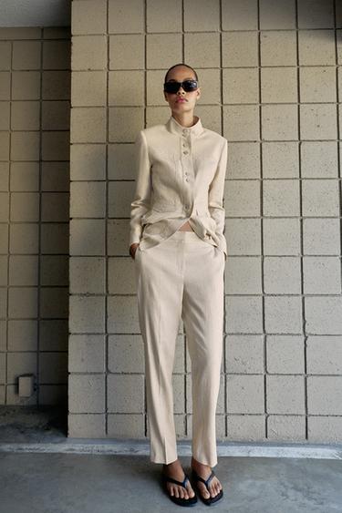 Zara Зауженные брюки из смесового льна