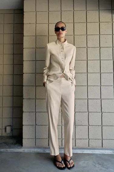 Зауженные брюки из смесового льна