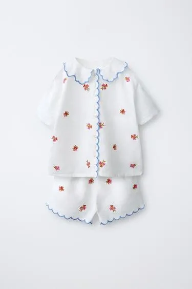 4-10 лет/пижама с вышивкой из хлопка и льна- Заказать в России