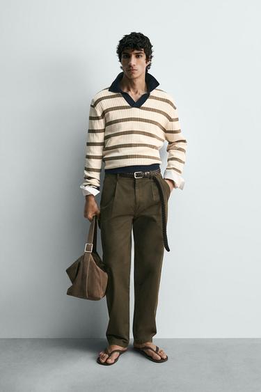 Zara Поло из вязаного трикотажа в полоску