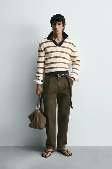 Striped Knit Polo Shirt- Заказать в России