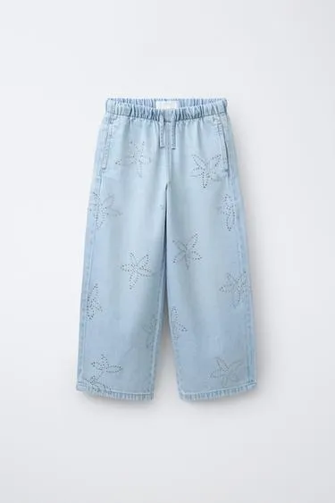 Джинсы Wide Leg со стразами- Заказать в России