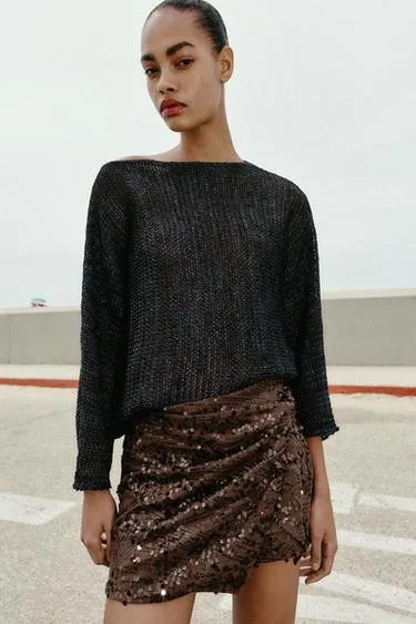 Юбка-шорты мини с пайетками и узлом- Заказать в России