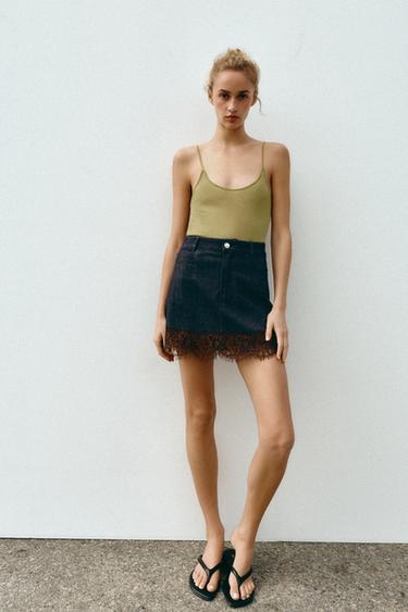 Zara Джинсовые юбка-шорты Z1975 с кружевом
