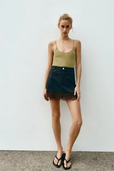 Джинсовые юбка-шорты Z1975 с кружевом- Заказать в России