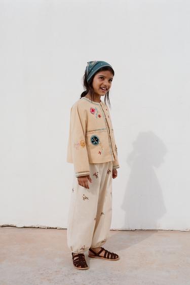 Zara Брюки из хлопка и льна с вышивкой крестиком купить с доставкой.