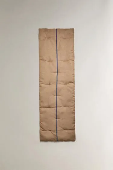 Утепленное пальто из льна и хлопка в полоску