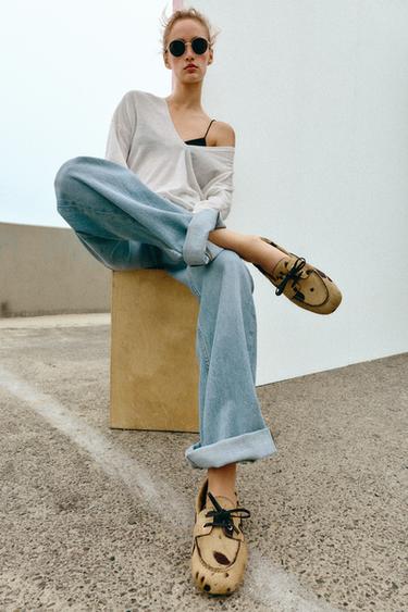 Zara Туфли из кожи с овечьим мехом в анималистическом принте купить с доставкой.