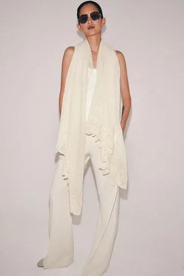 Хлопково-льняной шарф с кружевом- Заказать в России