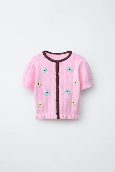 Трикотажный топ с контрастными вышитыми цветами- Заказать в России