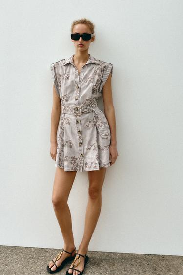 Zara Платье с вышивкой, пайетками и ремнем