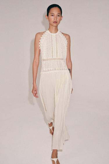 Zara Платье миди с кружевом — ZW COLLECTION