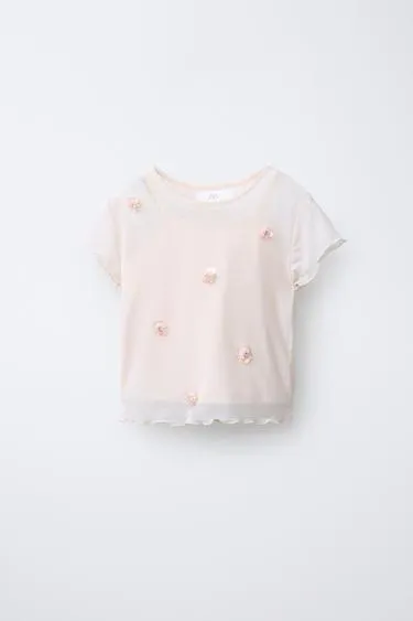 Футболка из двойного тюля с цветком- Заказать в России