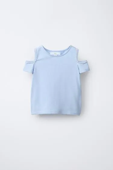 Футболка с вырезами и бусинами- Заказать в России