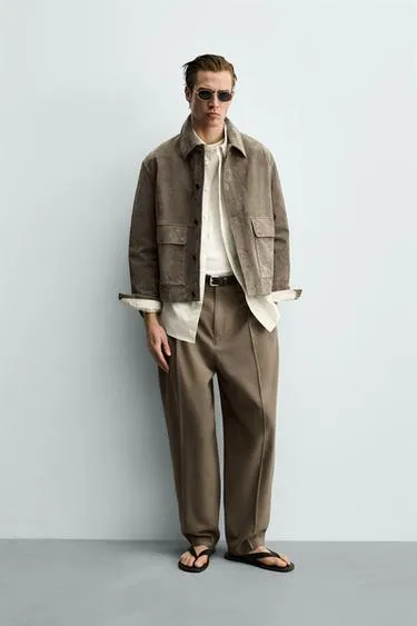 Укороченная куртка-рубашка из замши