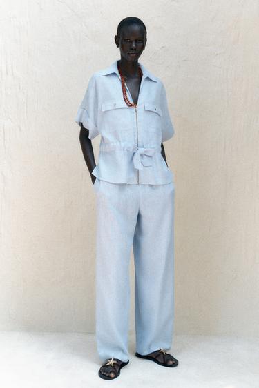 Zara Рубашка сафари из смесового льна